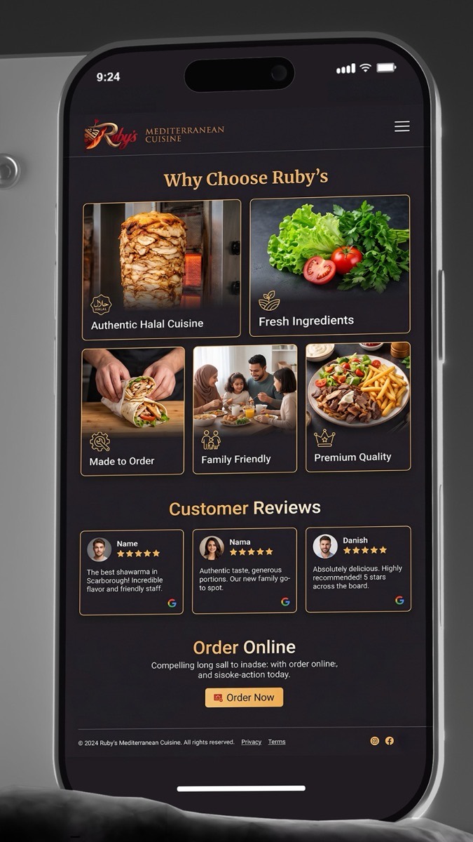 Ruby's Mediterranean Cuisine customer reviews and why-choose-us section